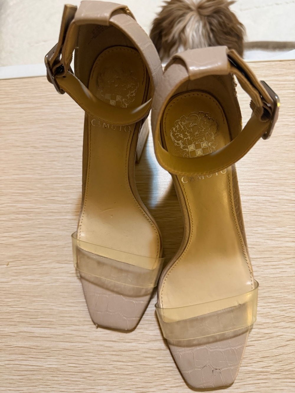 Vince Camuto Snake Textured, Patent Nude Block Sandal Heel